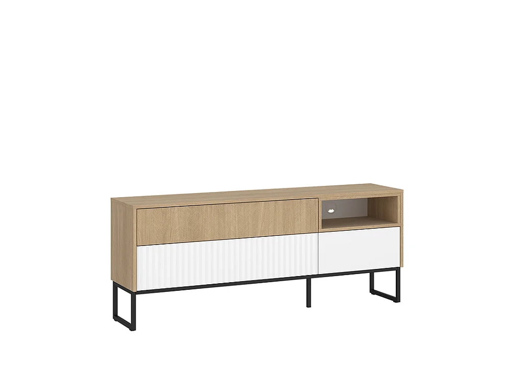 Szafka RTV ZOE 148 2K1S jodełka scandi/biały mat