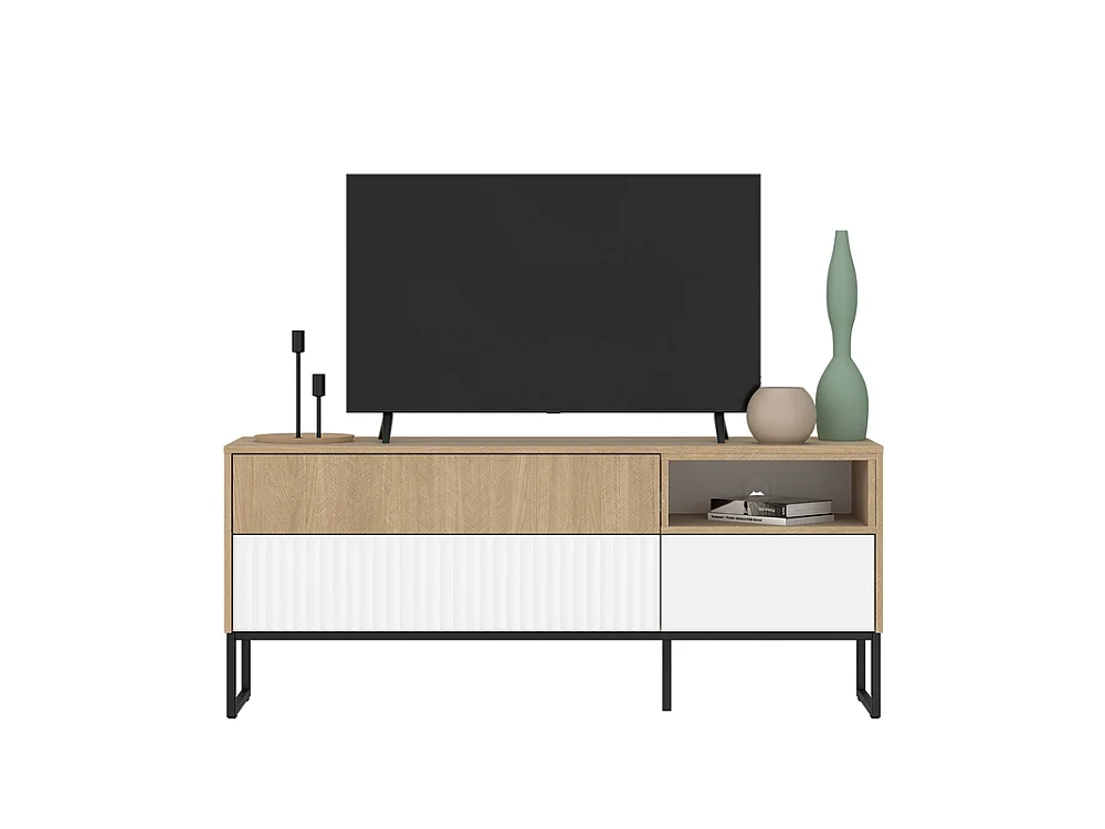 Szafka RTV ZOE 148 2K1S jodełka scandi/biały mat