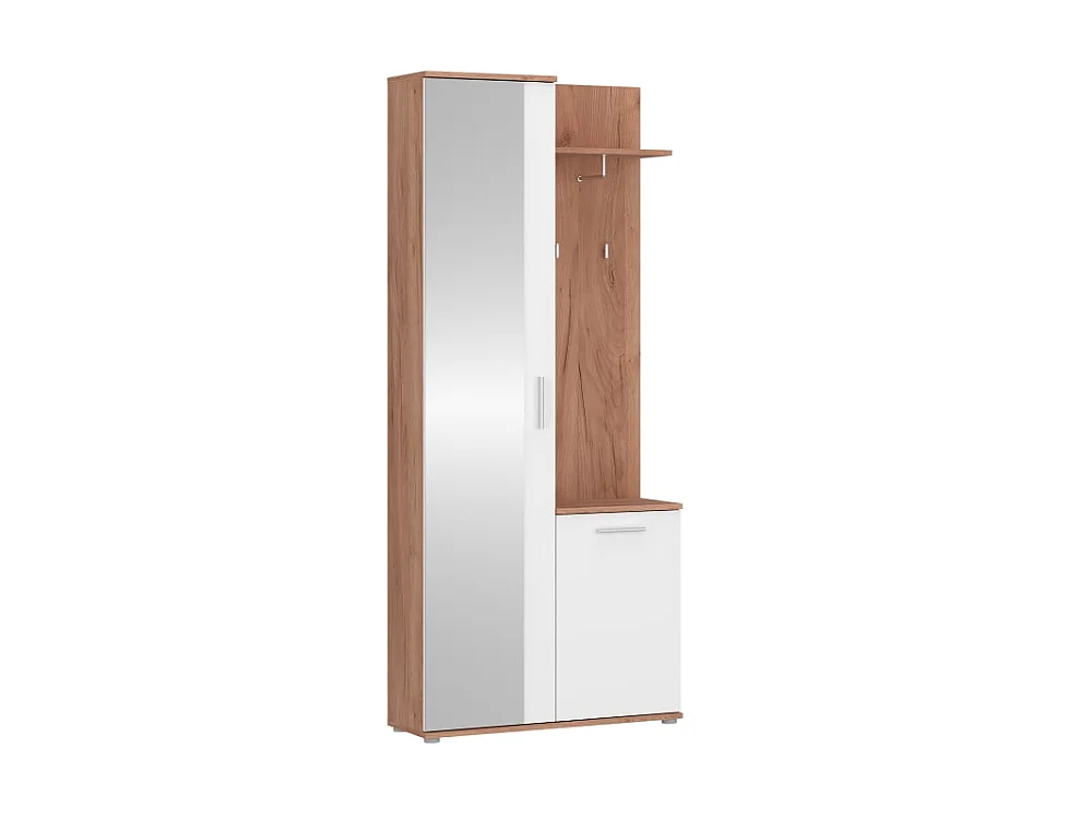 Garderobe Intra 80x189x30,5cm - met spiegel kast kapstokken - Donker Craft Eiken/Parelwit