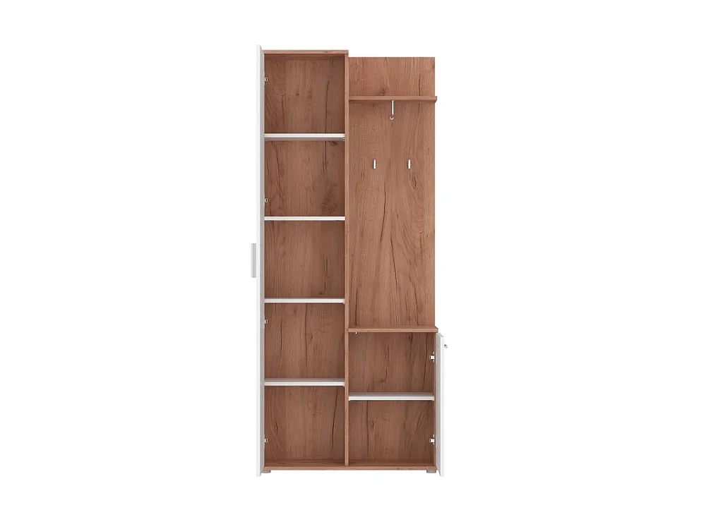 Garderobe Intra 80x189x30,5cm - met spiegel kast kapstokken - Donker Craft Eiken/Parelwit