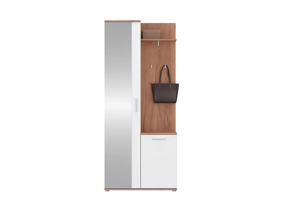 Garderobe Intra 80x189x30,5cm - met spiegel kast kapstokken - Donker Craft Eiken/Parelwit