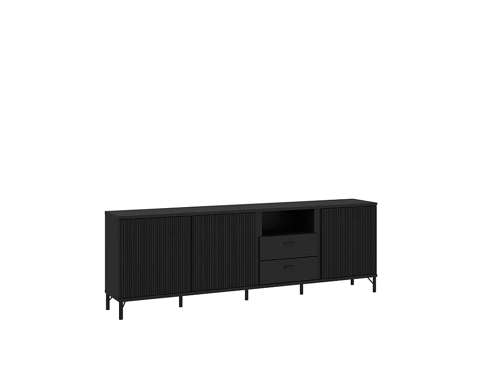 Meuble TV Duna 200x70x40cm - 3 portes 2 tiroirs - salon et chambre - graphite noir