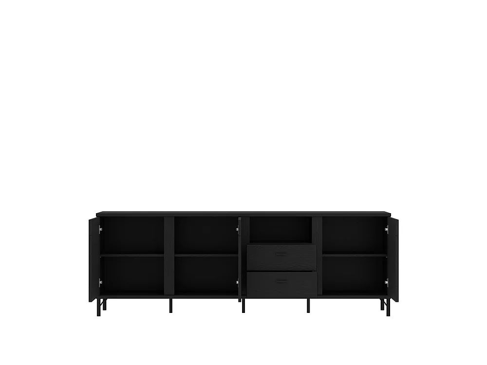 Meuble TV Duna 200x70x40cm - 3 portes 2 tiroirs - salon et chambre - graphite noir