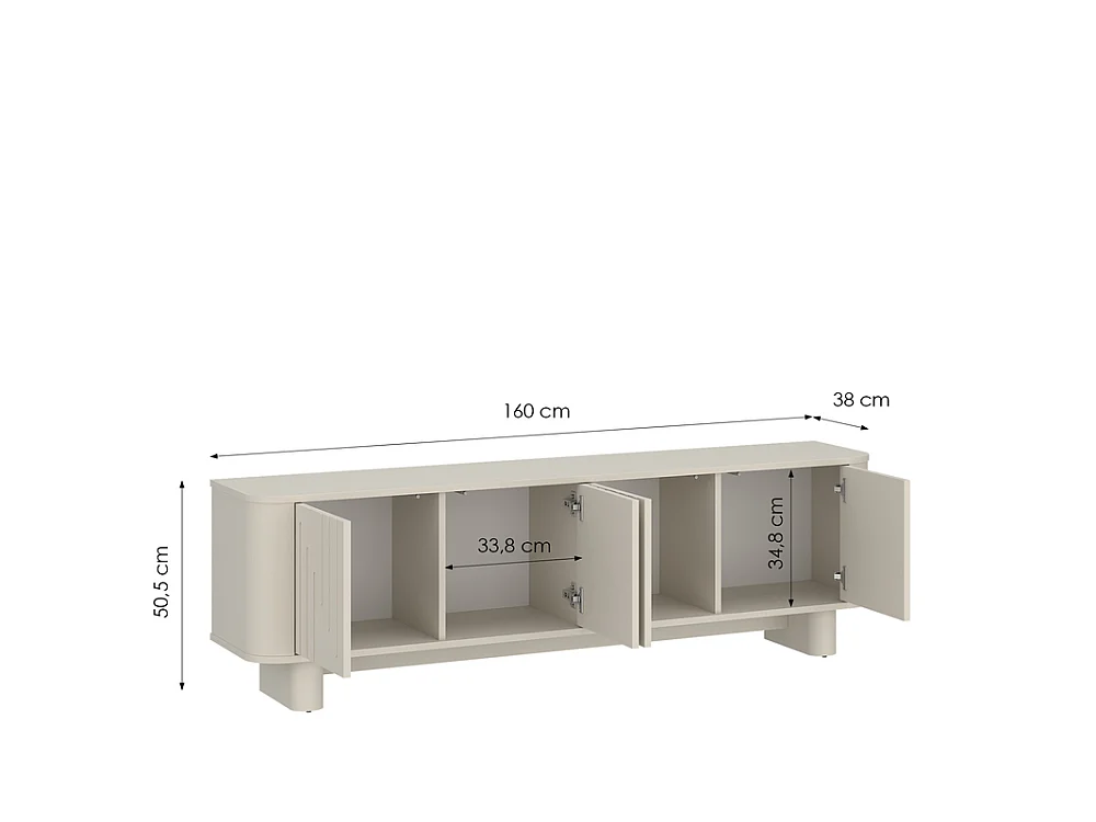 Meuble TV Drip 160x50x38cm - moderne avec façade fraisée - pour salon - cachemire