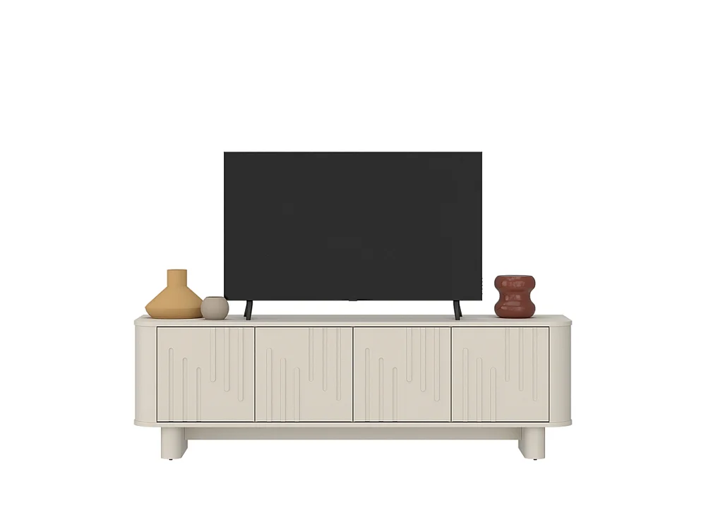 Meuble TV Drip 160x50x38cm - moderne avec façade fraisée - pour salon - cachemire