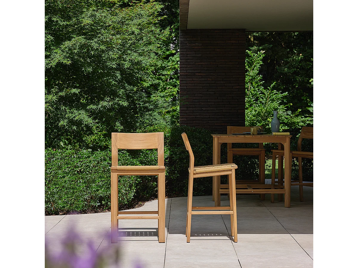Set di 2 sedie da bar da giardino in teak