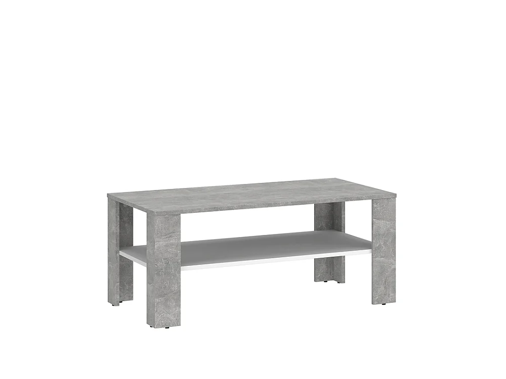Stolik kawowy Venta 100x44x59cm - prostokątny z dolną półką - do salonu - beton/biały