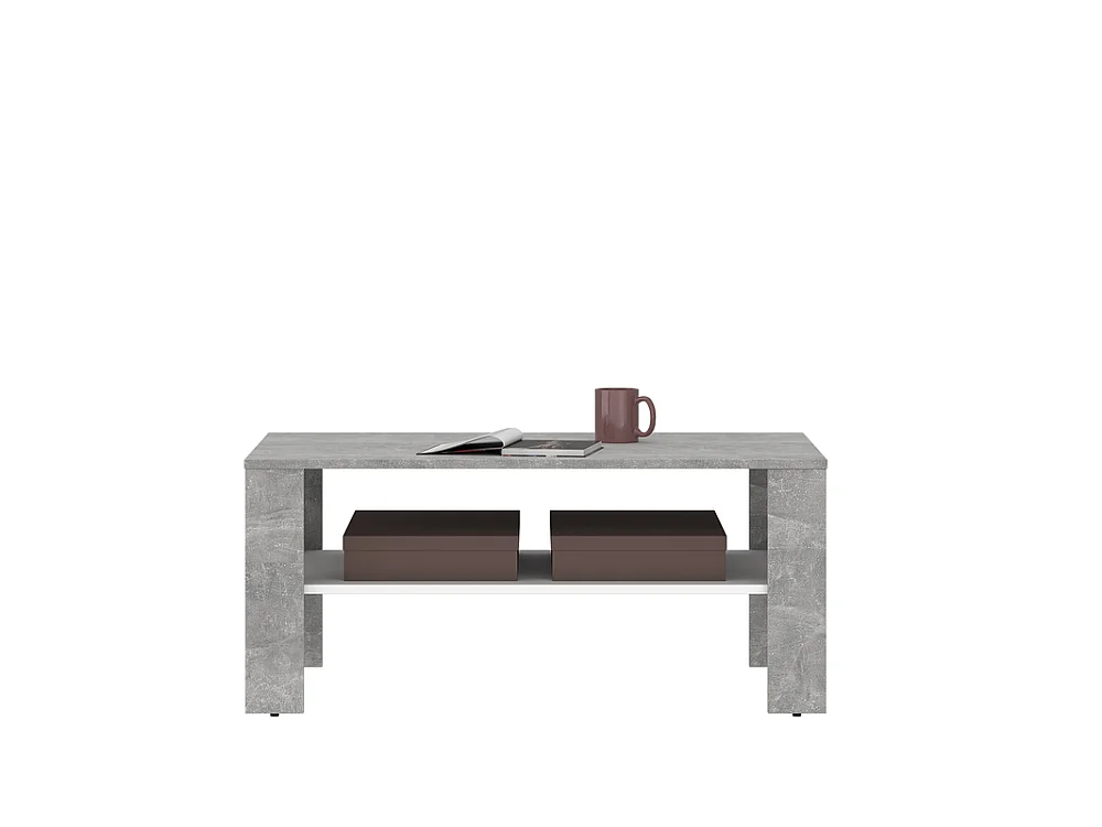 Stolik kawowy Venta 100x44x59cm - prostokątny z dolną półką - do salonu - beton/biały