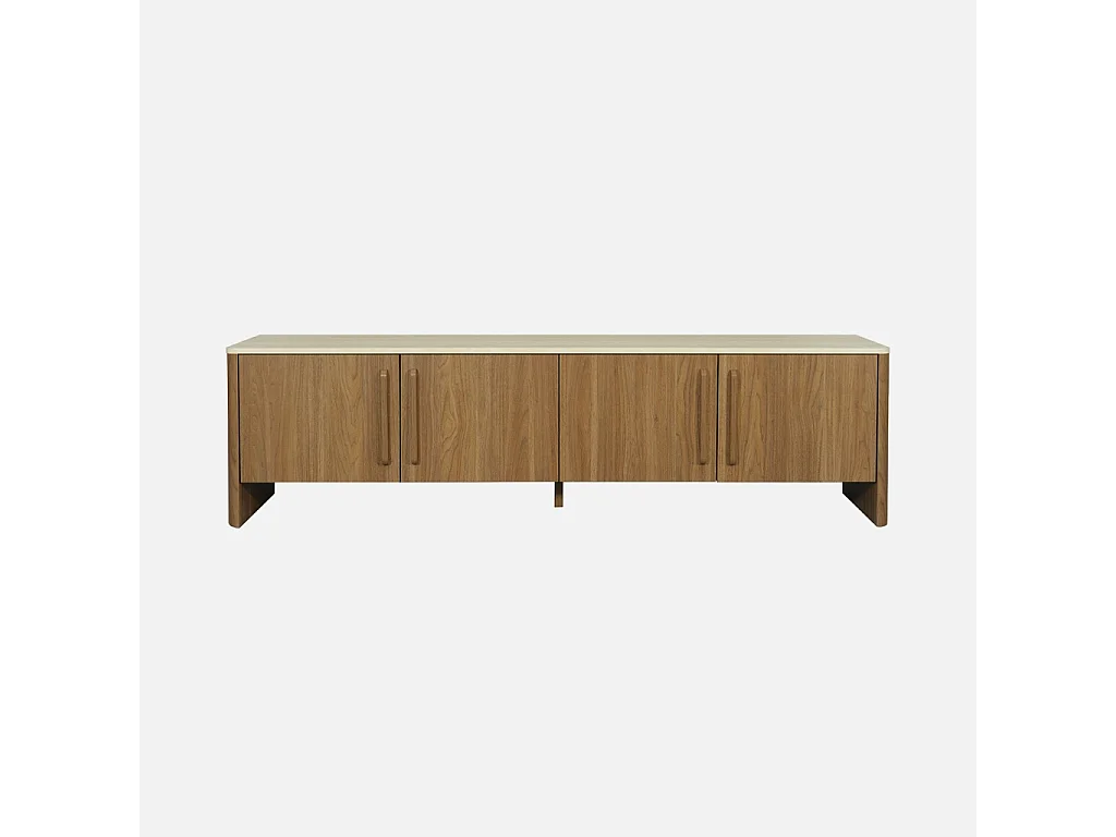 Mueble de tv efecto madera travertino con 4 puertas, 180 cm nogal