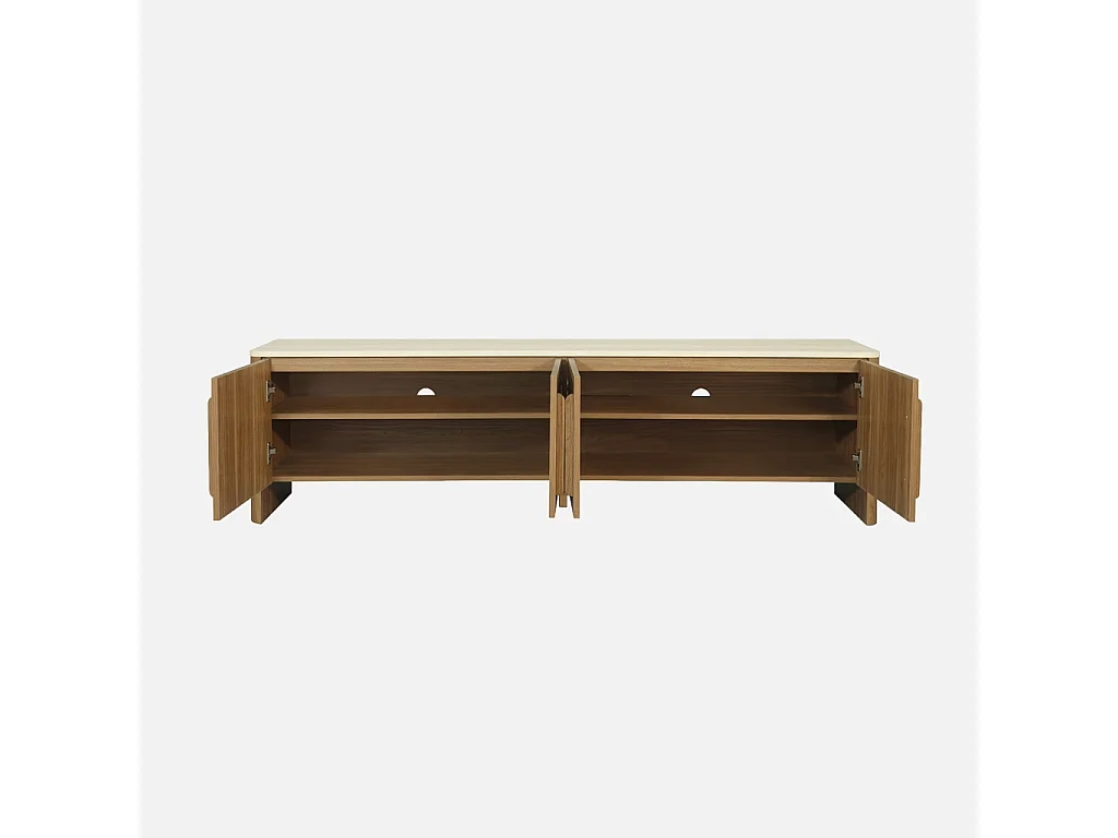 Mueble de tv efecto madera travertino con 4 puertas, 180 cm nogal