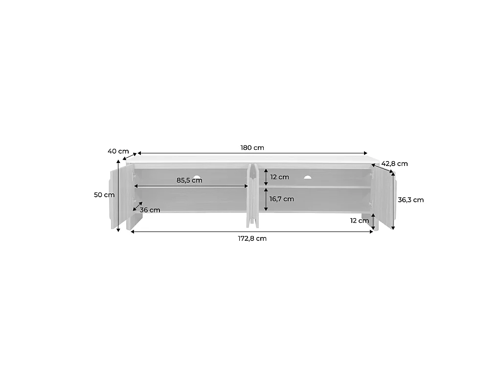 Mueble de tv efecto madera travertino con 4 puertas, 180 cm nogal