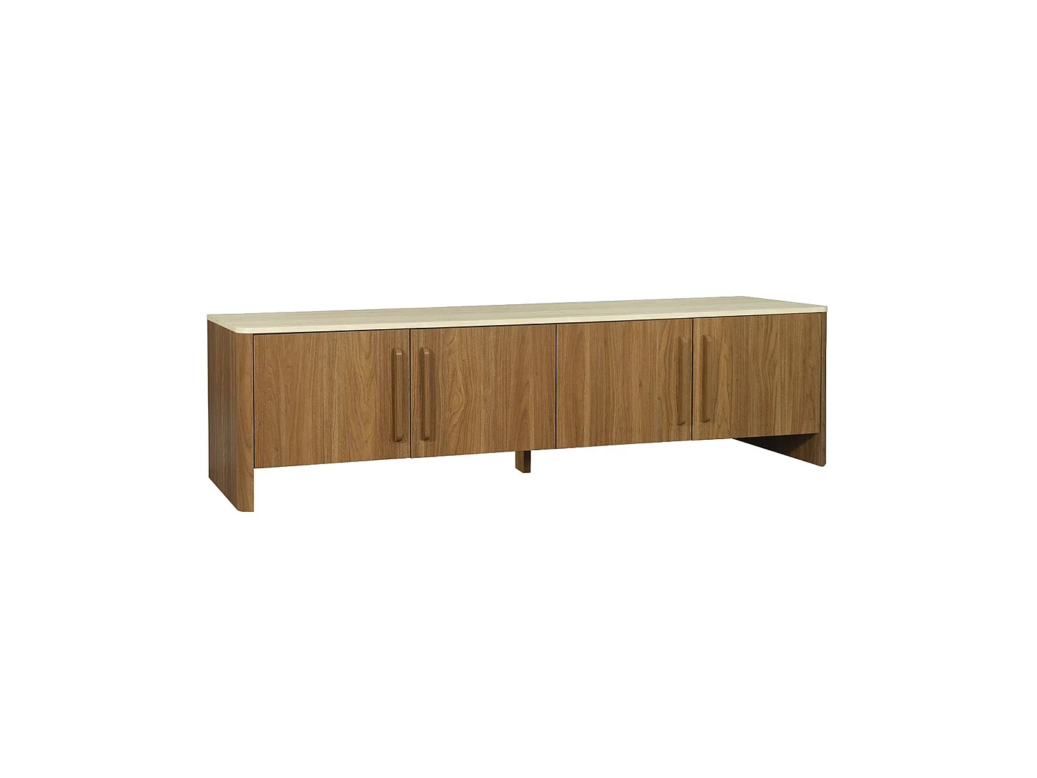 Mueble de tv efecto madera travertino con 4 puertas, 180 cm nogal