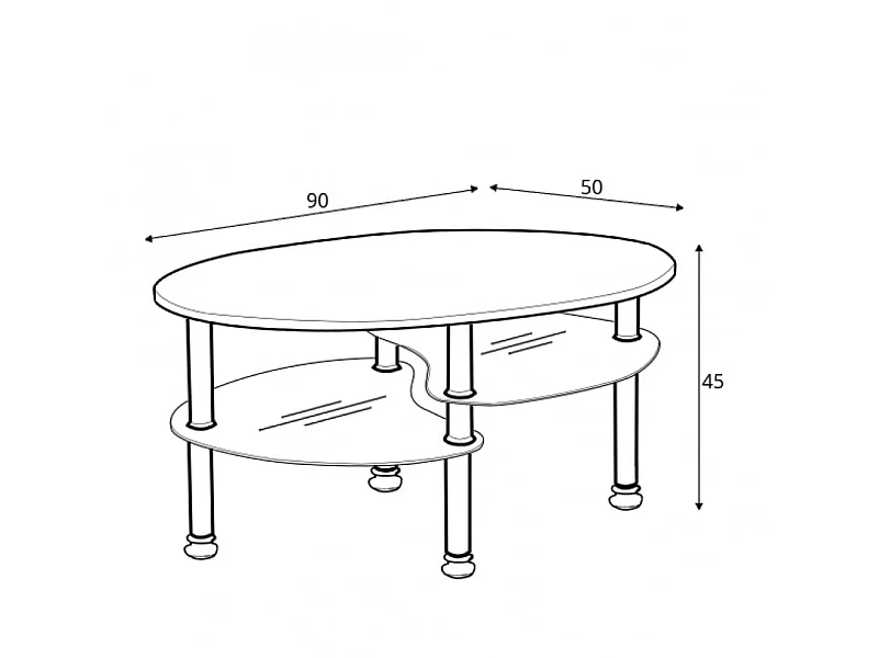 Couchtisch Medea 90x45x50cm - ovale Platte - 2 Ablagen - Wohnzimmer - weiß/Sonoma-Eiche