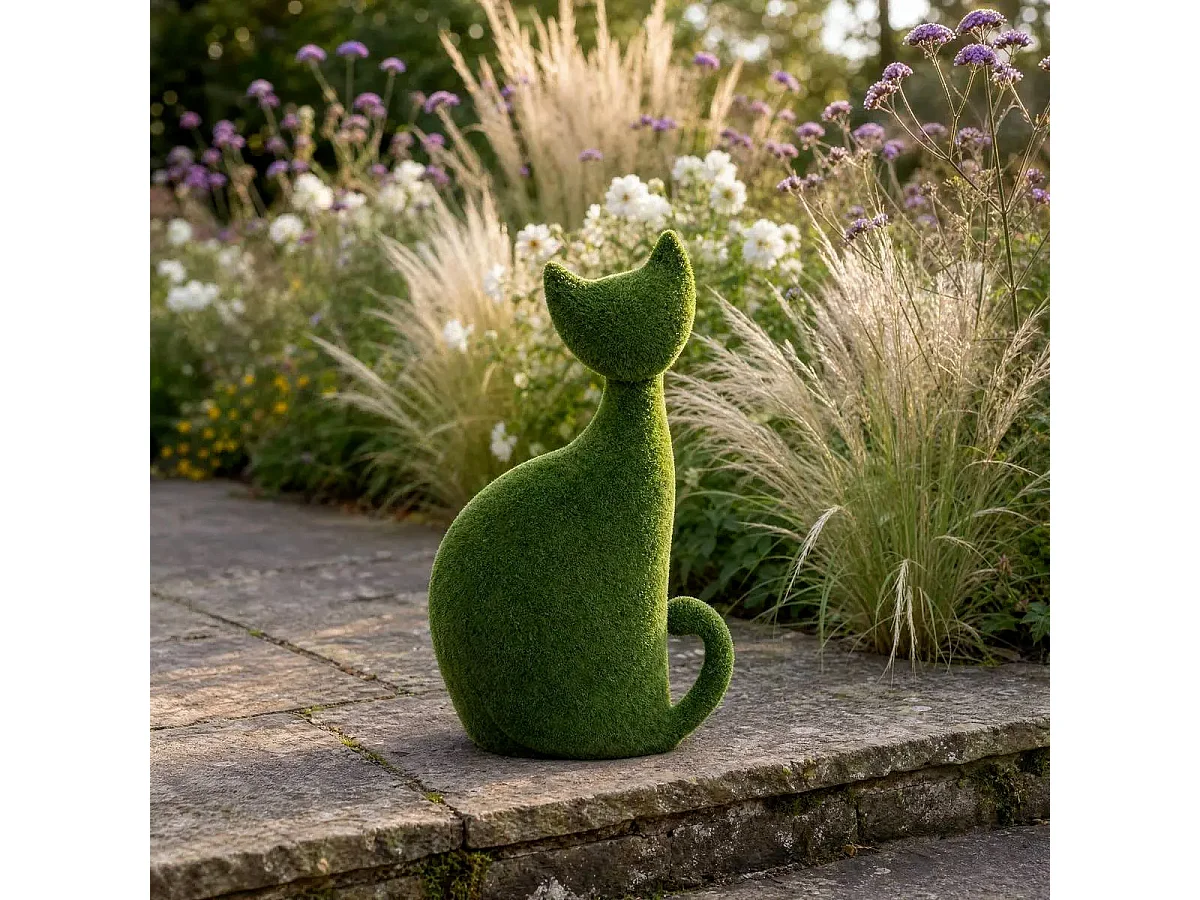 Chat Déco Extérieur "Grass" 43cm Vert