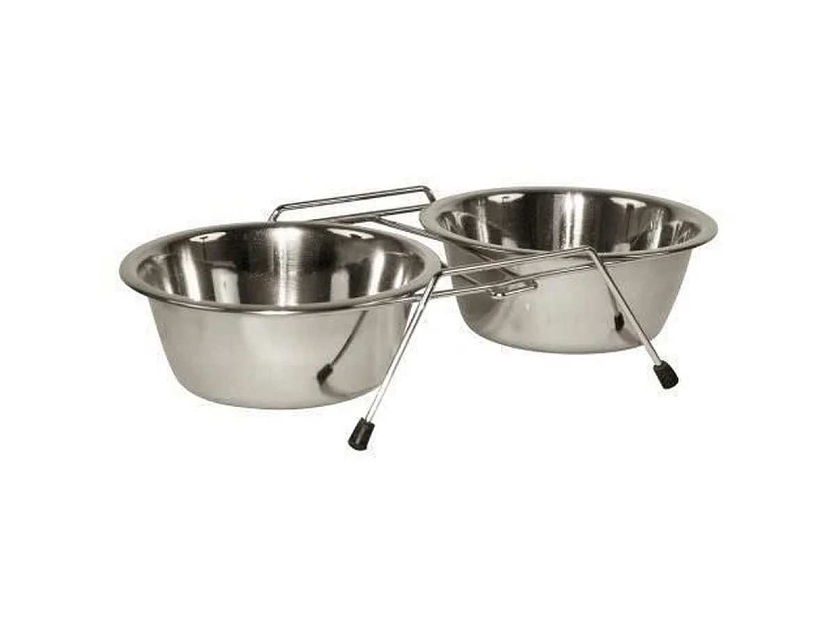 KERBL Support double surélevé pour chien avec 2 gamelles inox 900 ml