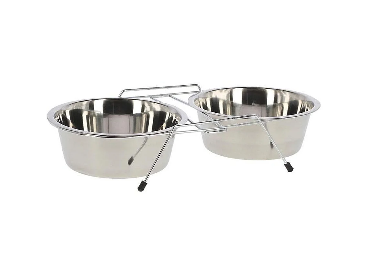 KERBL Support double surélevé pour chien avec 2 gamelles inox 900 ml