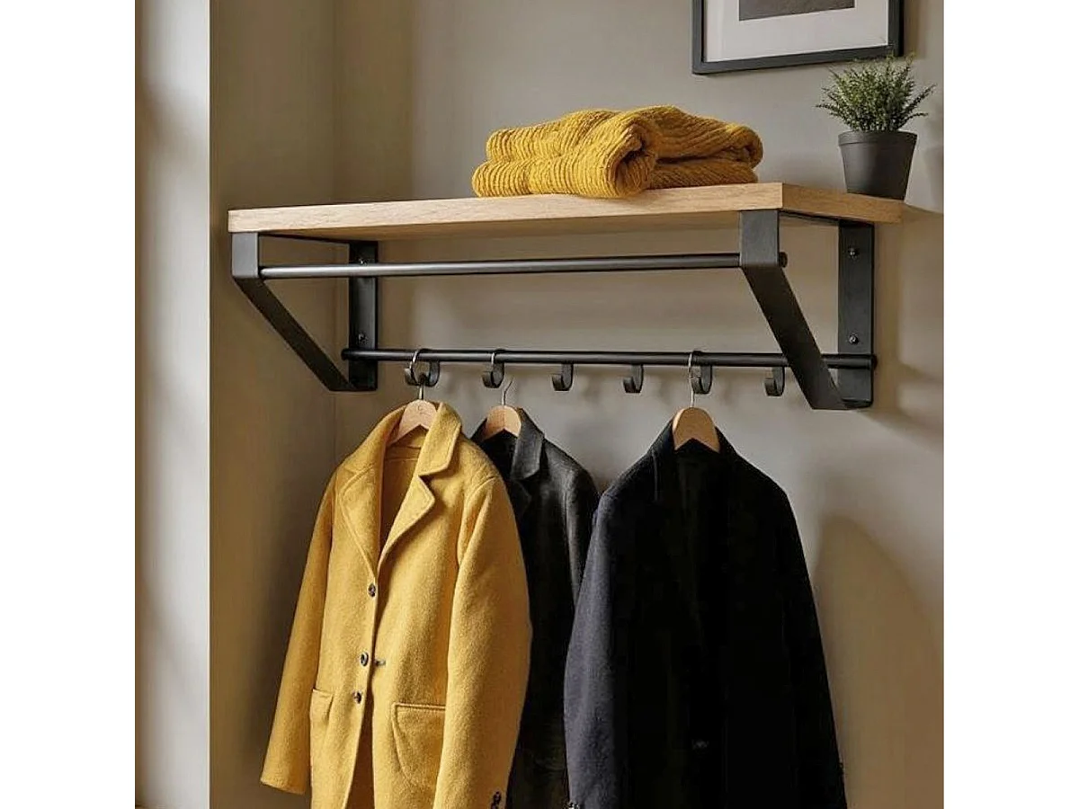 Patère Murale Design "Kare" 70cm Naturel & Noir