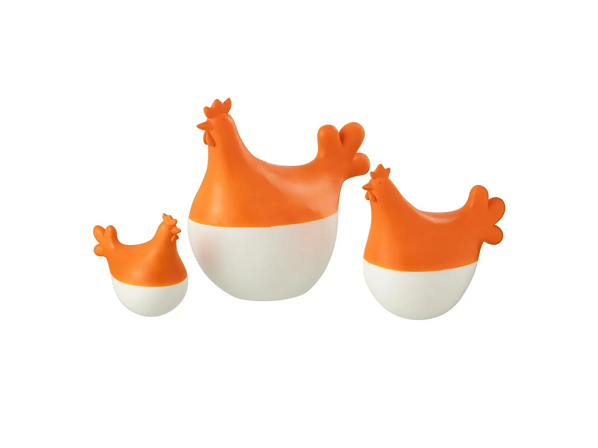 Lot de 3 Statuettes Coq Extérieur "Alfredo" 20cm Orange & Blanc