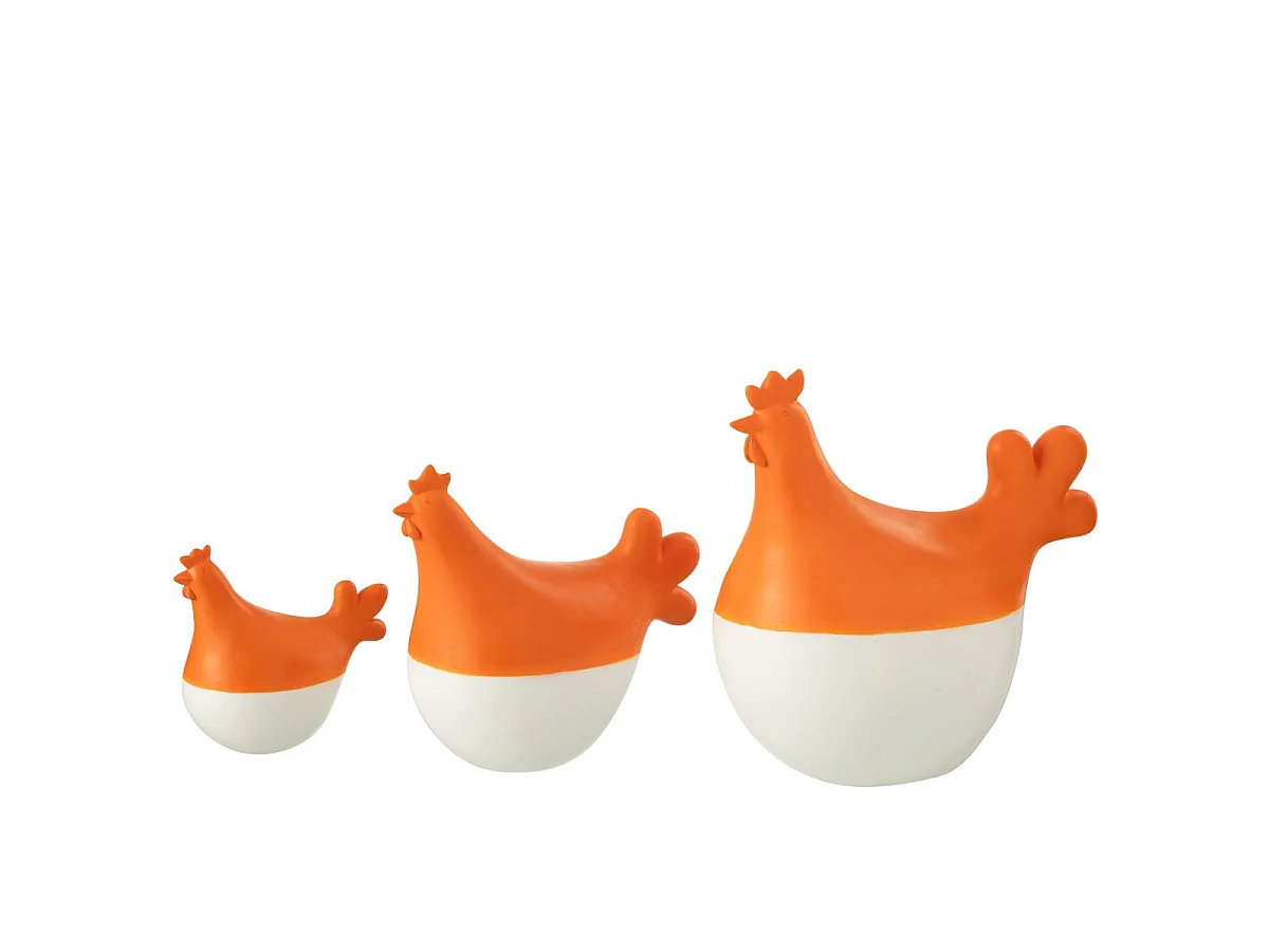 Lot de 3 Statuettes Coq Extérieur "Alfredo" 20cm Orange & Blanc