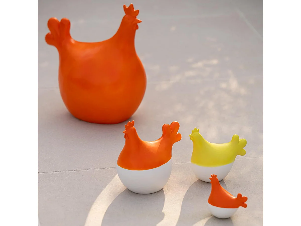 Lot de 3 Statuettes Coq Extérieur "Alfredo" 20cm Orange & Blanc