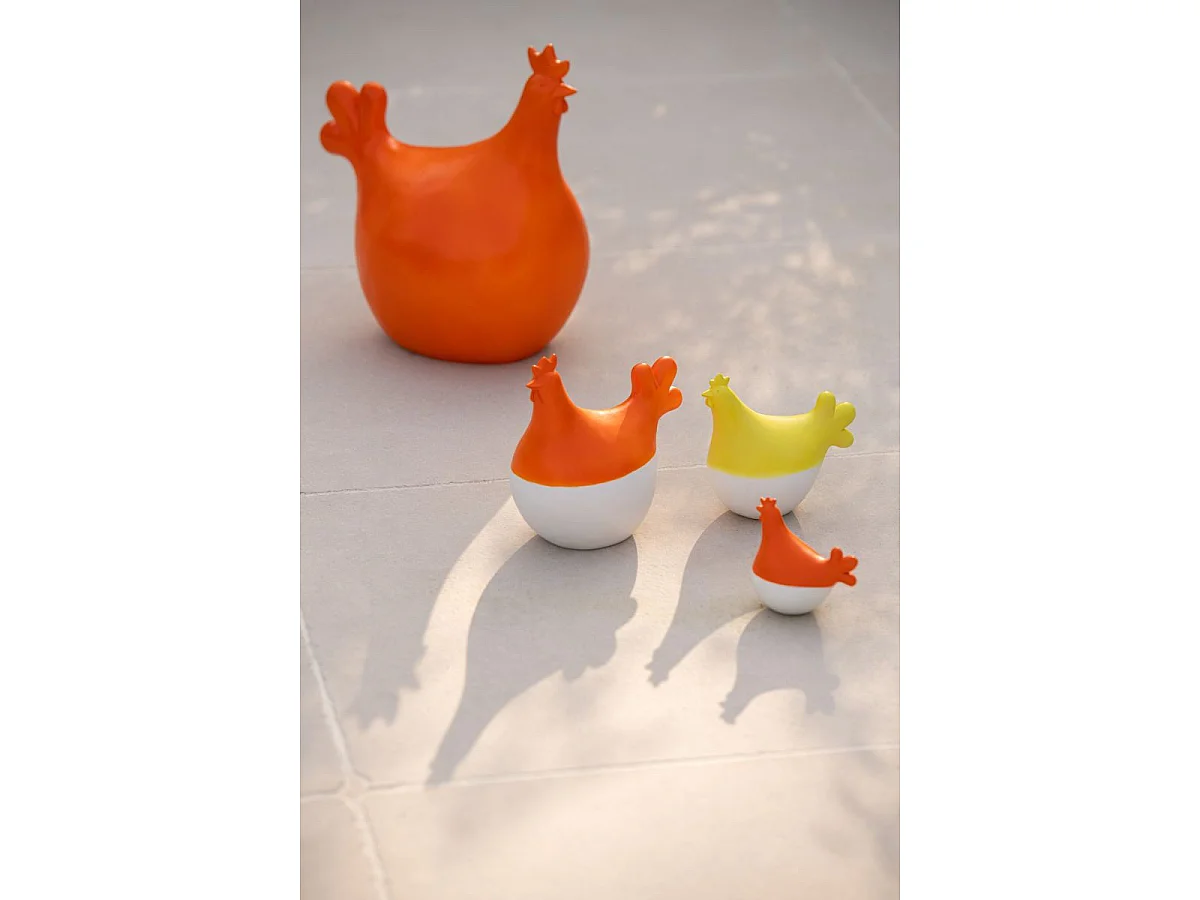 Lot de 3 Statuettes Coq Extérieur "Alfredo" 20cm Orange & Blanc