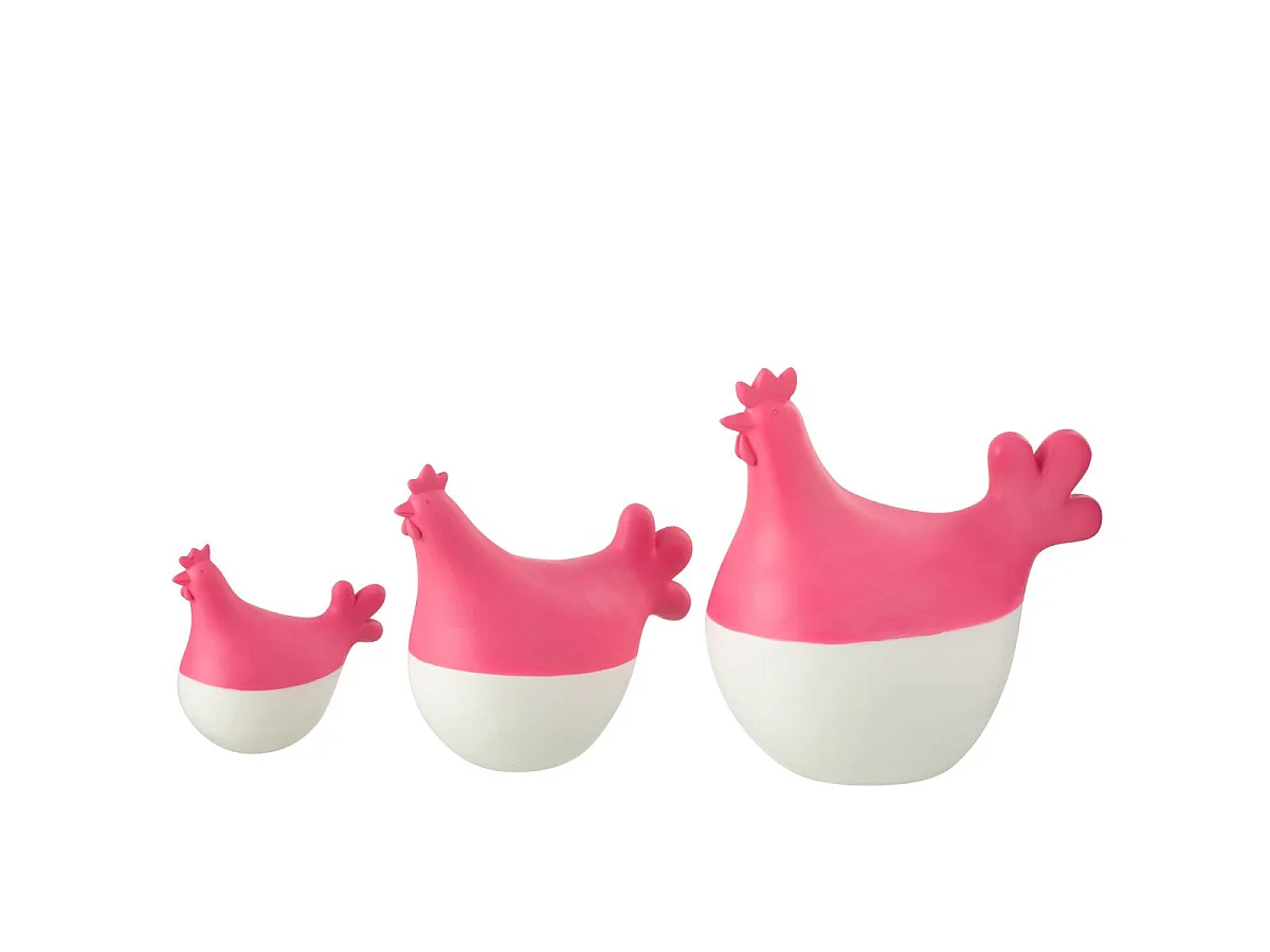 Lot de 3 Statuettes Coq Extérieur "Alfredo" 20cm Rose & Blanc