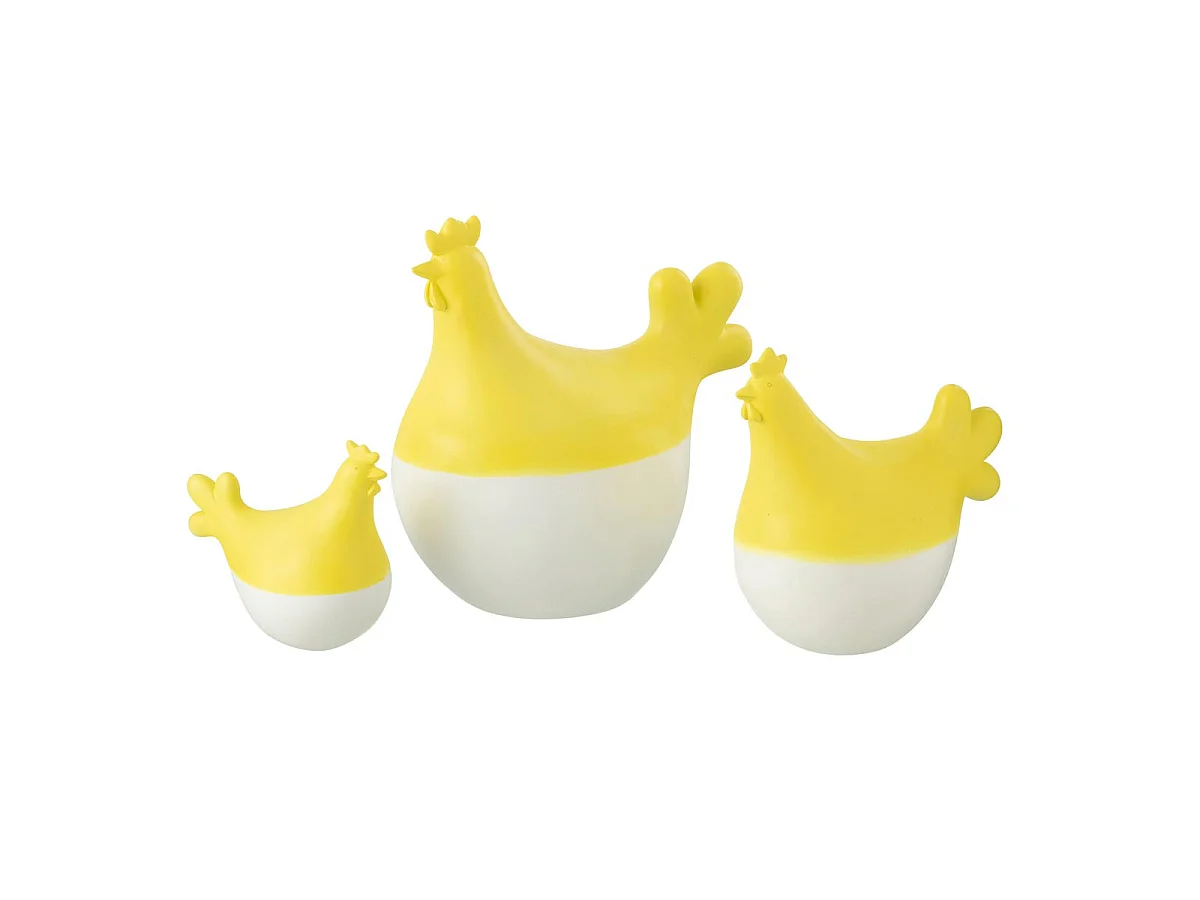 Lot de 3 Statuettes Coq Extérieur "Alfredo" 20cm Jaune & Blanc
