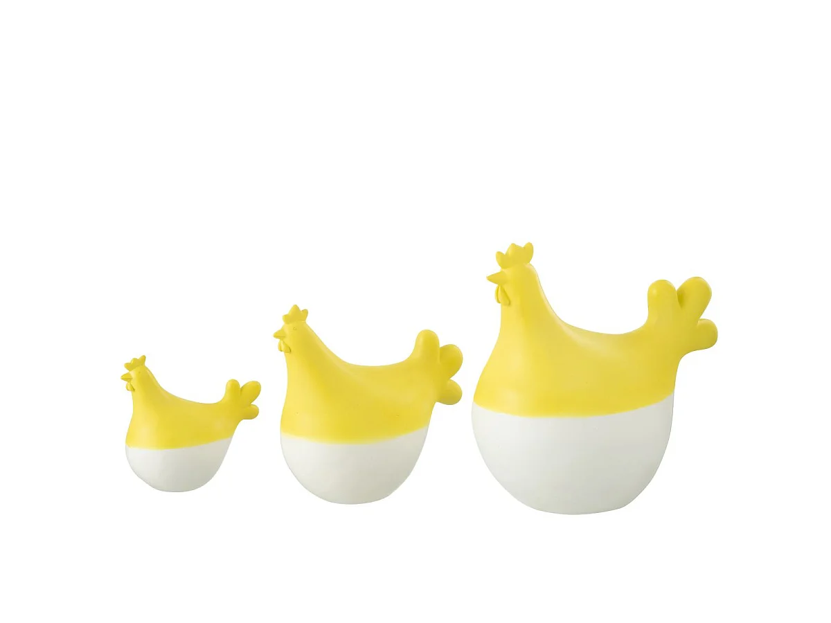 Lot de 3 Statuettes Coq Extérieur "Alfredo" 20cm Jaune & Blanc