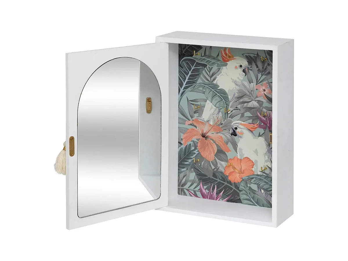 Boîte à Clés Miroir "Wild Romance" 28cm Blanc