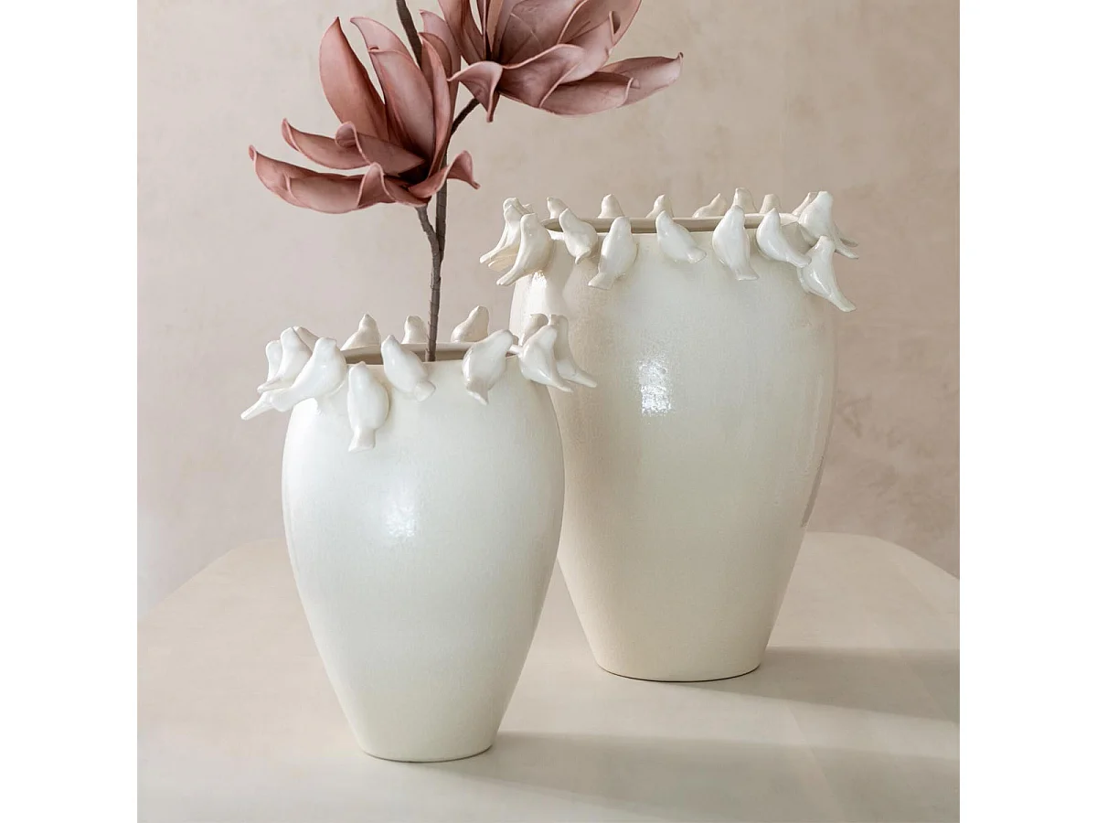 Vase Déco en Argile "Budgie" 50cm Blanc