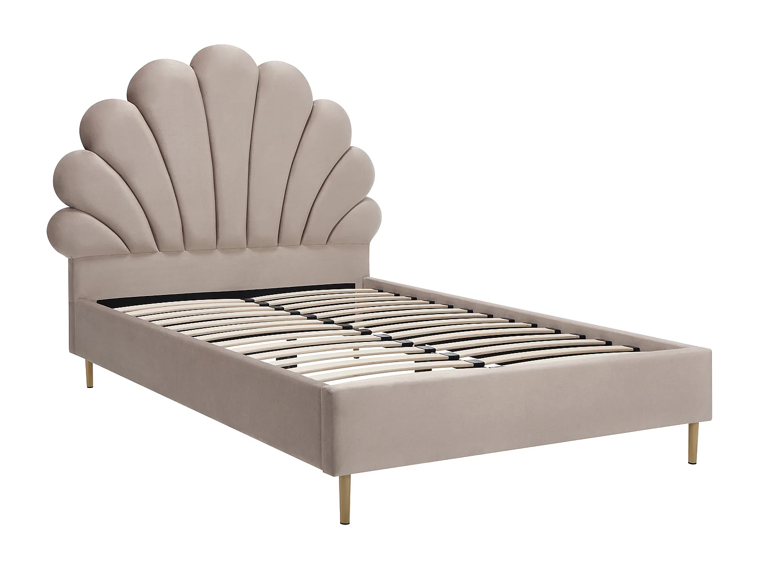 Lit coquillage 120 x 190 cm - Velours - Beige + Matelas - LIVAYA