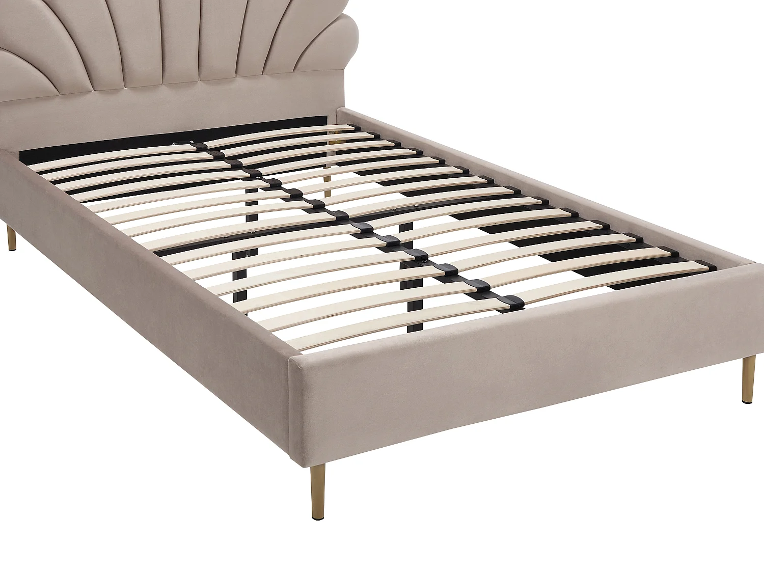 Lit coquillage 120 x 190 cm - Velours - Beige + Matelas - LIVAYA