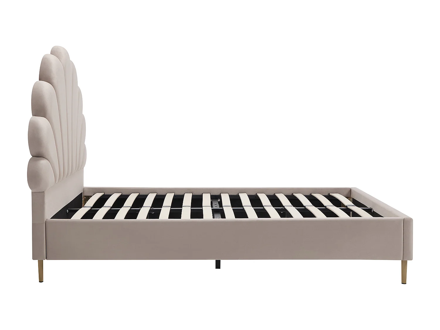 Lit coquillage 120 x 190 cm - Velours - Beige + Matelas - LIVAYA