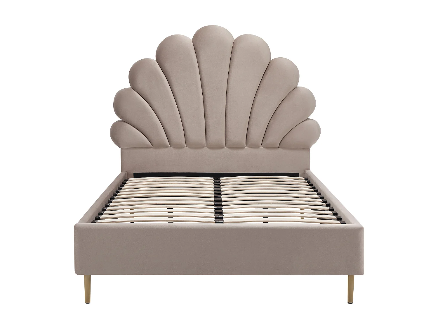 Lit coquillage 120 x 190 cm - Velours - Beige + Matelas - LIVAYA
