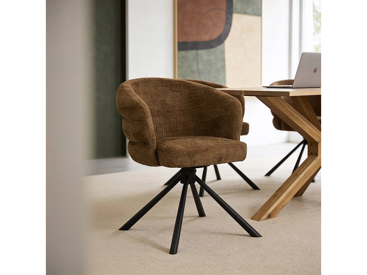 Chaise en tissu marron et pied central en métal noir Florine (lot de 2)