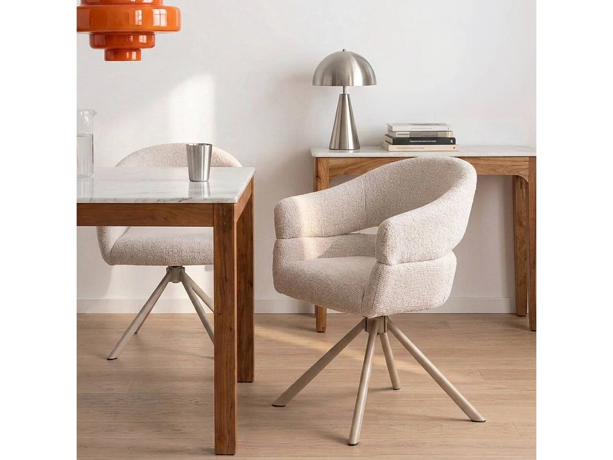 Chaise en tissu écru et pied central en métal beige Florine (lot de 2)