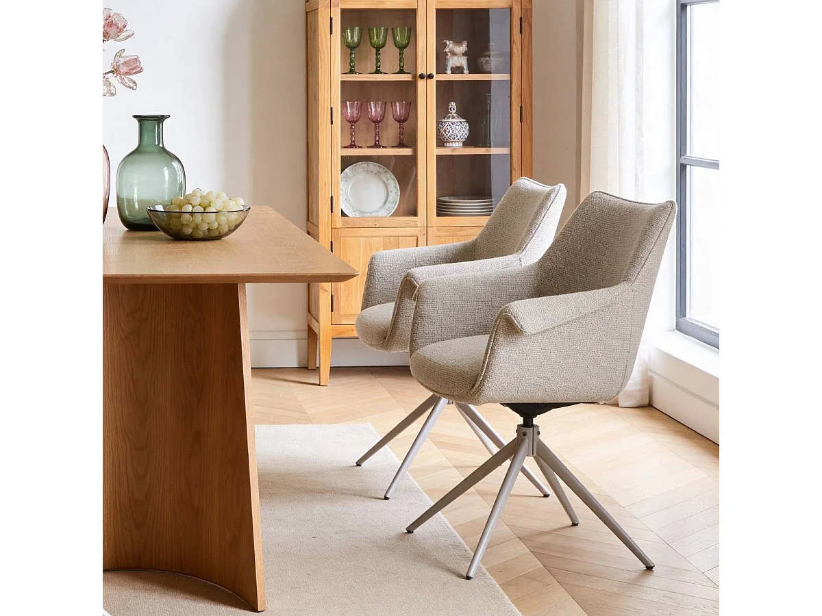Chaise en tissu beige chiné et pied central en métal taupe Florine (lot de 2)