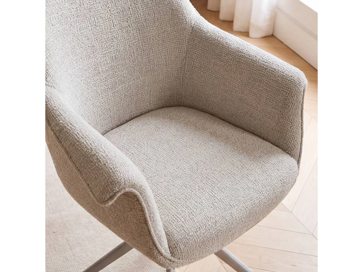 Chaise en tissu beige chiné et pied central en métal taupe Florine (lot de 2)