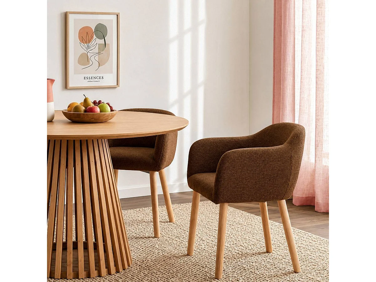Chaise en tissu marron et pieds en bois Solène (lot de 2)