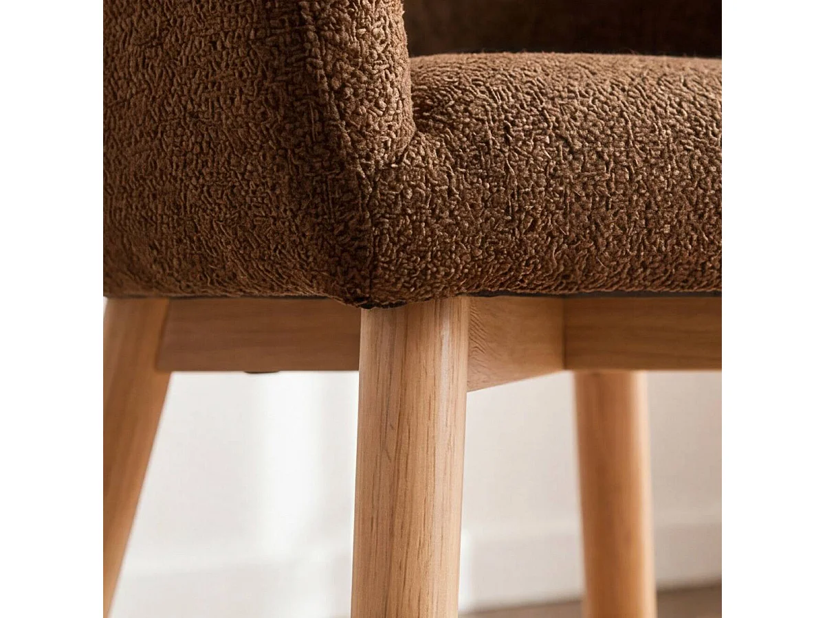Chaise en tissu marron et pieds en bois Solène (lot de 2)