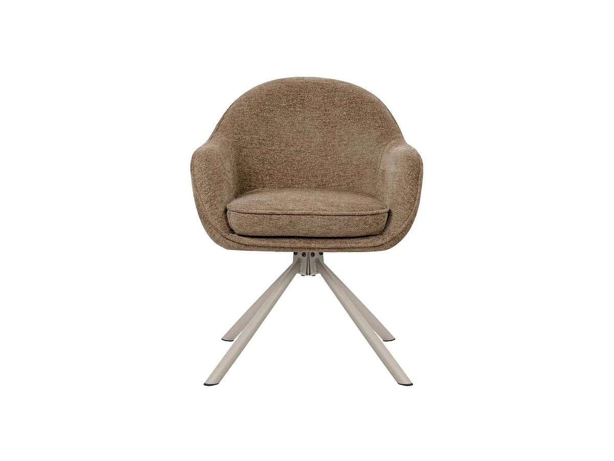 Chaise en tissu marron et pied central en métal beige Florine (lot de 2)