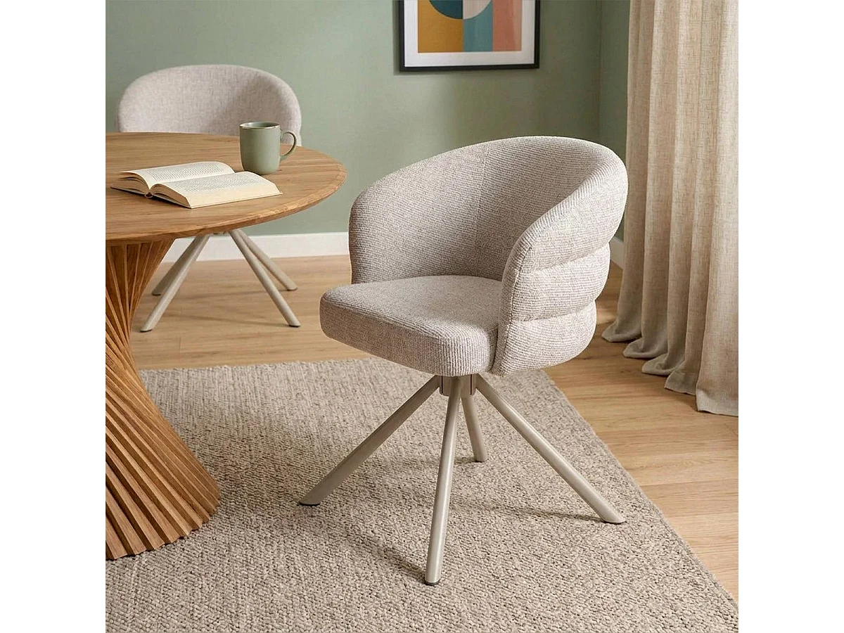 Chaise en tissu écru et pied central en métal beige Florine (lot de 2)