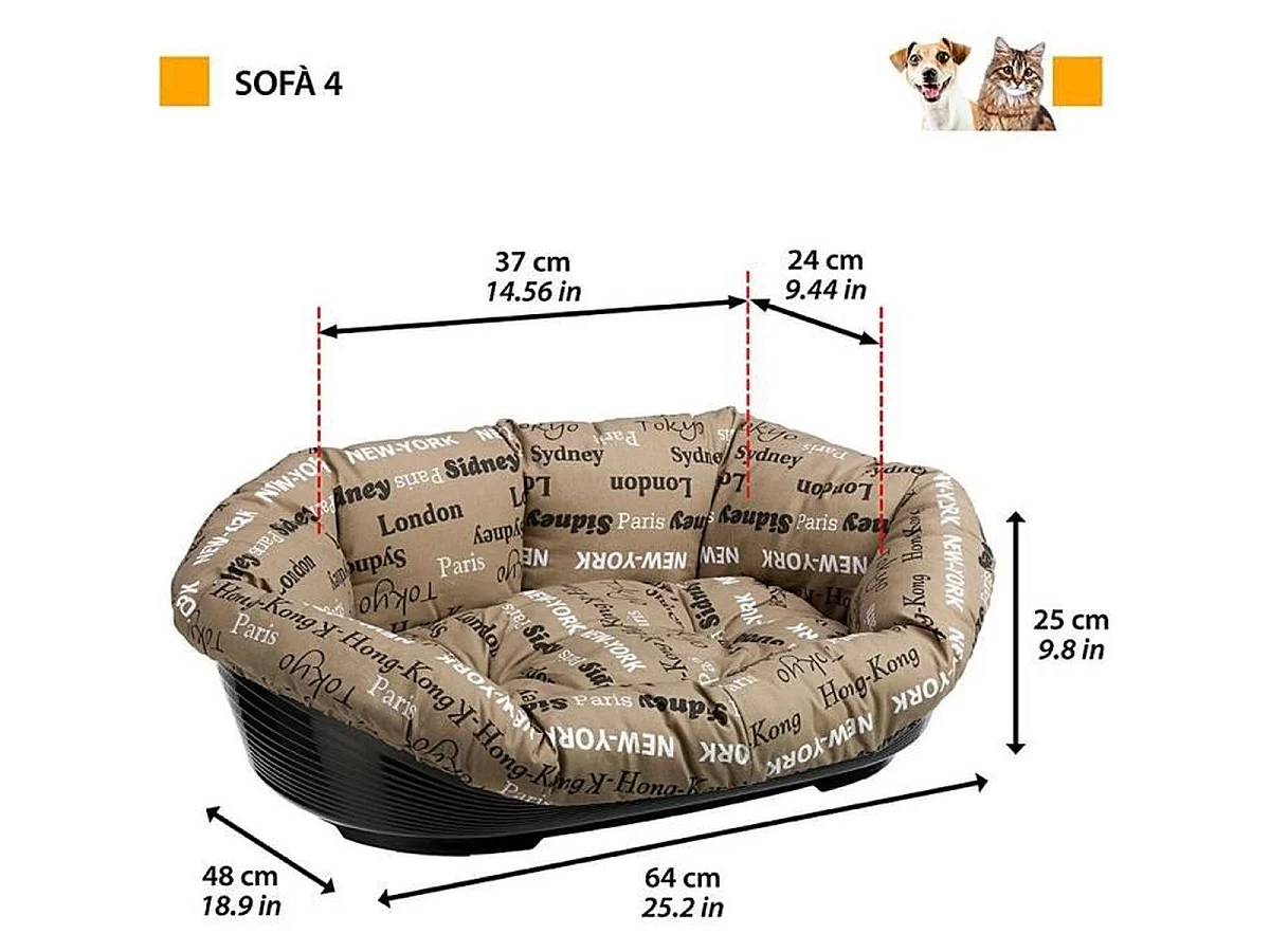 Panier pour animal Ferplast SOFA' en résine thermoplastique avec coussin en coton amovible