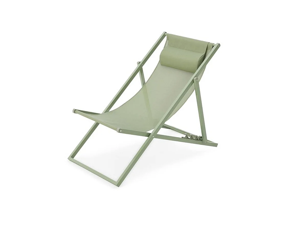Chilienne PAROSKAKI pliante en textilène et structure acier, Vert kaki, L 102 x P 63 x H 97 cm