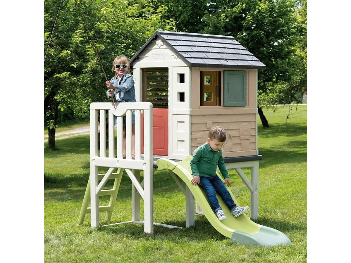 SMOBY Life Maison Pilotis surélevée avec toboggan 1,50 m - Anti-UV