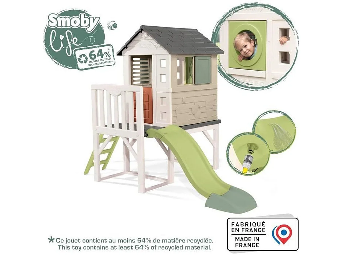 SMOBY Life Maison Pilotis surélevée avec toboggan 1,50 m - Anti-UV