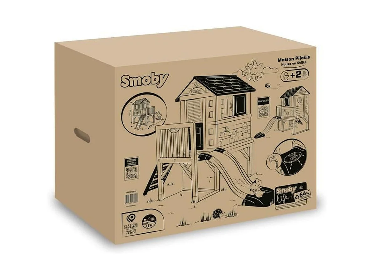 SMOBY Life Maison Pilotis surélevée avec toboggan 1,50 m - Anti-UV