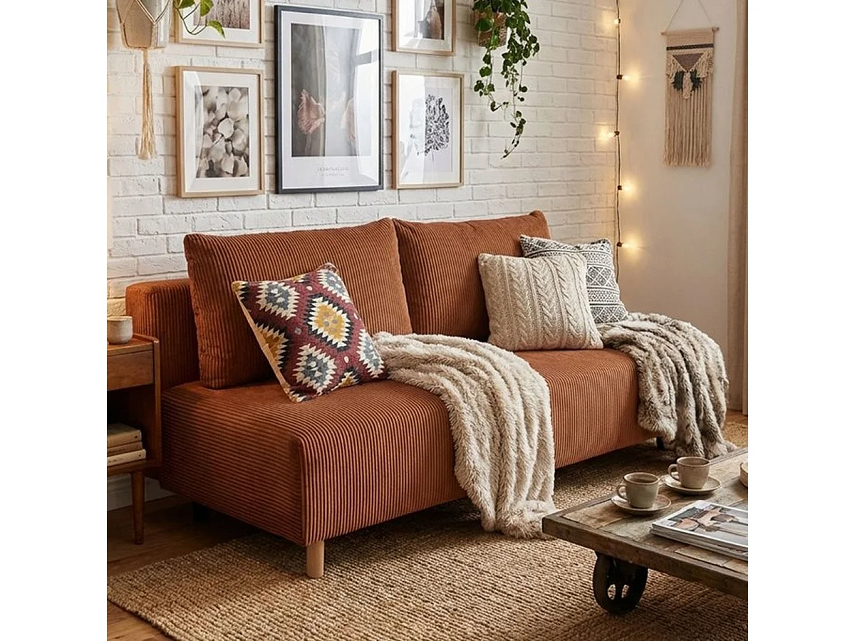 CASAPY GINO 3-Zits Omvormbare Bank met Opbergruimte, Corduroy Fluweel, Terracotta