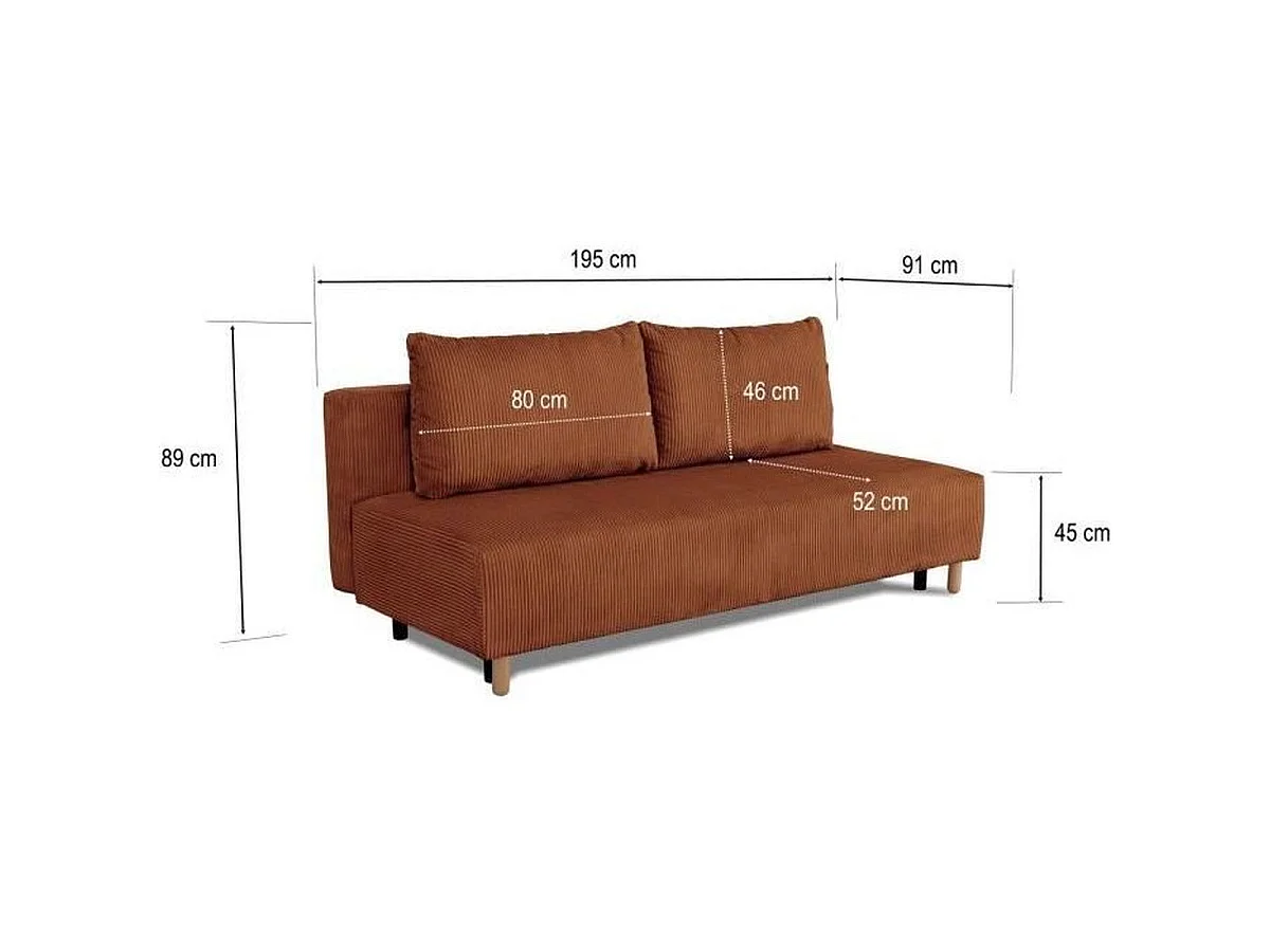 CASAPY GINO 3-Zits Omvormbare Bank met Opbergruimte, Corduroy Fluweel, Terracotta