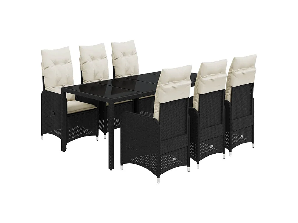 Set de mesa y sillas de jardín 7 piezas y cojines ratán PE negro